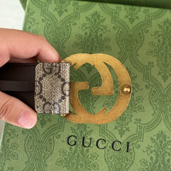 Gucci Brown Logo Pattern Belt Double G Metal Buckle - Picture 3 of 7